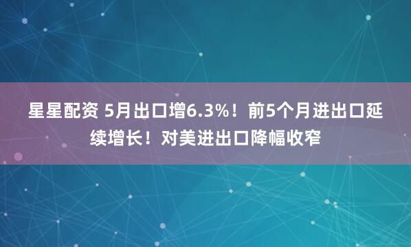 星星配资 5月出口增6.3%！前5个月进出口延续增长！对美进出口降幅收窄