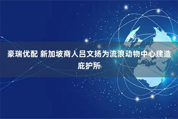 豪瑞优配 新加坡商人吕文扬为流浪动物中心建造庇护所