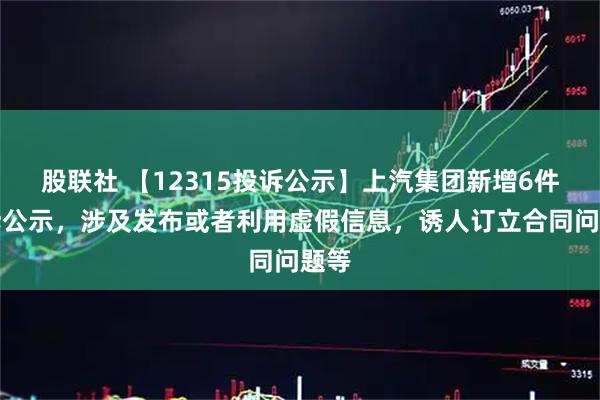 股联社 【12315投诉公示】上汽集团新增6件投诉公示，涉及发布或者利用虚假信息，诱人订立合同问题等